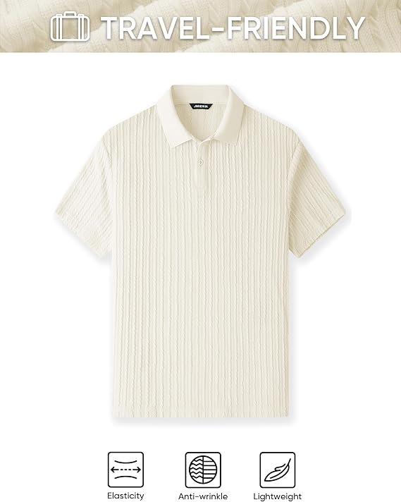 JMIERR Mens Casual Polo Shirt Summer Short Sleeve Vacation Button Beach Knit Stretchy Golf Shirts image 5
