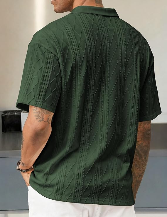 JMIERR Mens Polo Shirt Textured Knit Button Casual Short Sleeve Summer Vacation Beach Stretchy Golf Shirts image 2