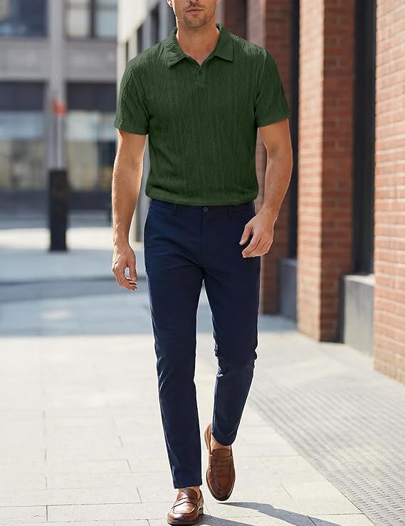 JMIERR Mens Polo Shirt Textured Knit Button Casual Short Sleeve Summer Vacation Beach Stretchy Golf Shirts image 4