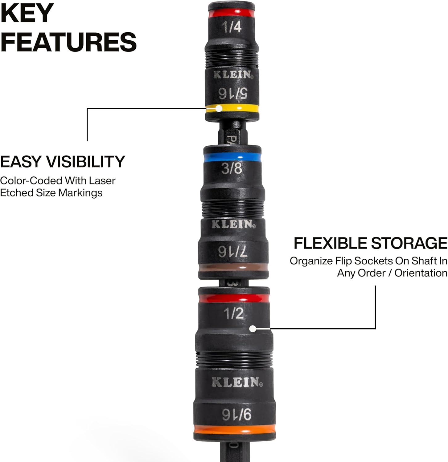 Klein Tools 32933 Klein Tools 32933 Impact Driver, SAE 7-in-1 Impact Rated Socket Set, 3 Flip Sockets with 6 Hex Driver Sizes and 1/4-Inch Bit Holder, 5-Inch Shaft image 3