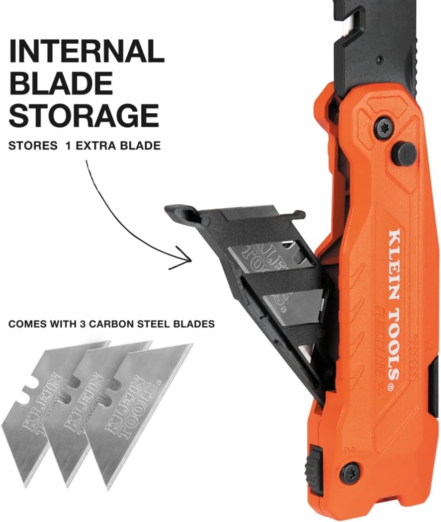 Klein Tools 44306 FLICKBLADE 2-in-1 Folding Utility Knife and Scraper with Built-In Blade Storage, Dual Locking Positions, Includes 3 Triple-Ground Carbon Steel Blades image 5