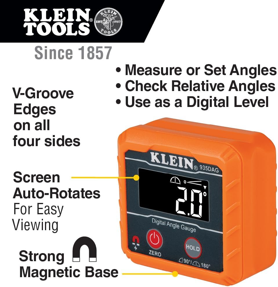 Klein Tools 935DAG Digital Electronic Level and Angle Gauge, Measures 0 - 90 and 0 - 180 Degree Ranges, Measures and Sets Angles image 2