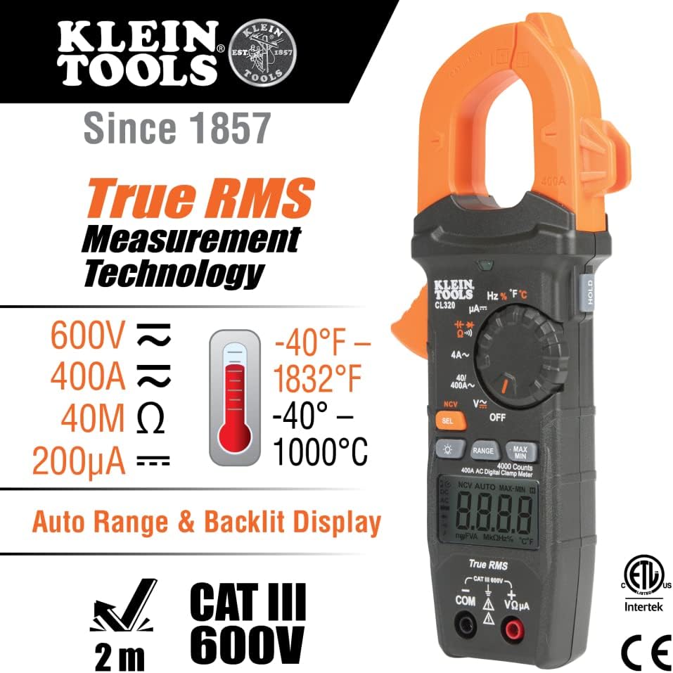 Klein Tools CL320KIT HVAC Kit for HVAC Testing; Digital Clamp Meter, Non-Contact Voltage Tester, and Infrared/Probe Thermometer image 2