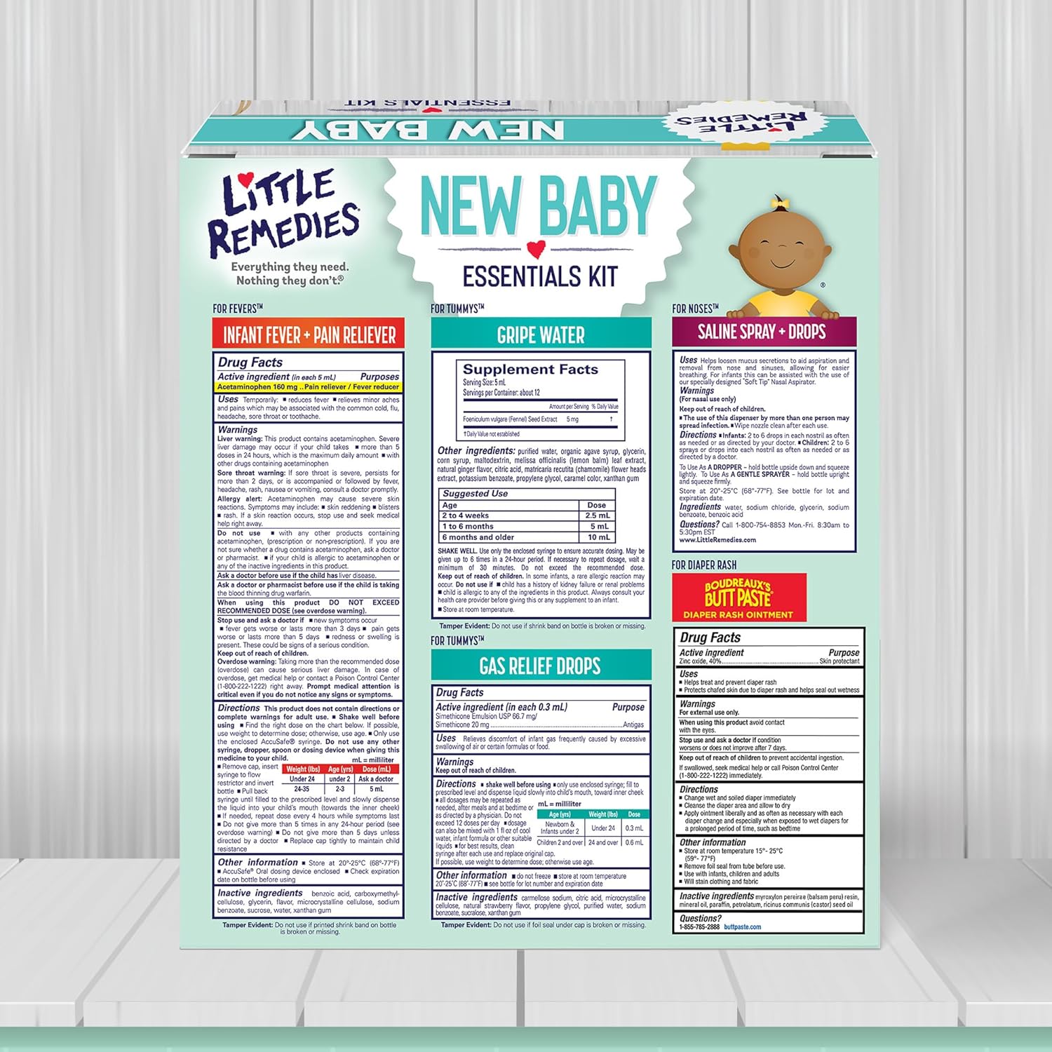 Little Remedies New Baby Essentials Kit with Saline Nasal Spray, Diaper Rash Cream, Gas Relief Drops, Gripe Water & More, Safe for Newborns image 6