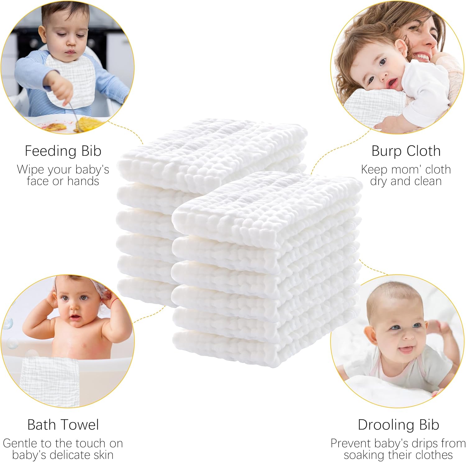 Lovely Care 12 Pack Muslin Burp Cloths 100% Cotton Muslin Cloths Large 20''x10'' Extra Soft and Absorbent Baby Burping Cloth - White image 4
