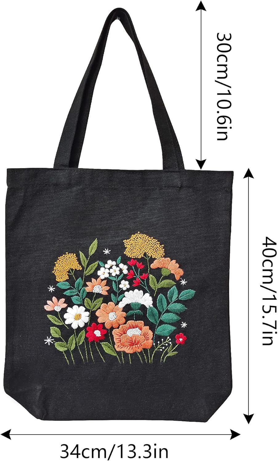 MAMUNU Canvas Tote Bag Embroidery Kit with Pattern for Beginners, Arts and DIY Crafts Kits for Adults, Include Instructions Embroidery Bag, Embroidery Hoops, Color Threads and Tool (Black) image 6