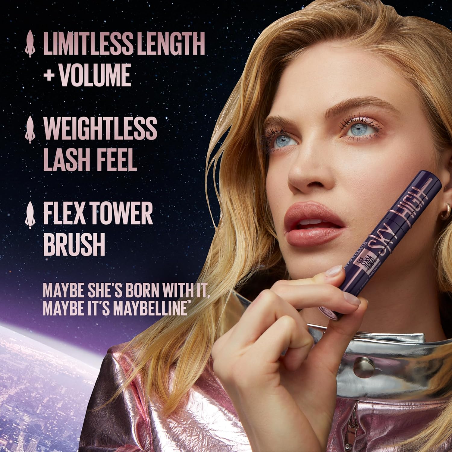 Maybelline Lash Sensational Sky High Washable Mascara Makeup, Volumizing, Lengthening, Defining, Curling, Multiplying, Buildable Formula, Blackest Black, 1 Count image 3