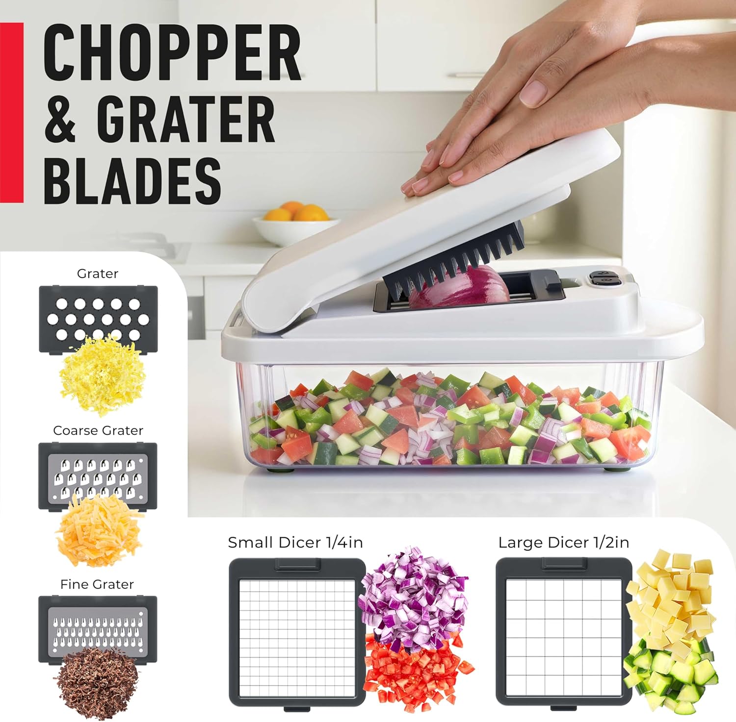 Mueller The Real Original Pro Chopper since 2013 Vegetable Chopper Mandoline Slicer, 8 Blade Food Veggie Chopper Onion Vegetable Cutter with Container, Kitchen Gadgets & Essentials, (10 in 1) image 5