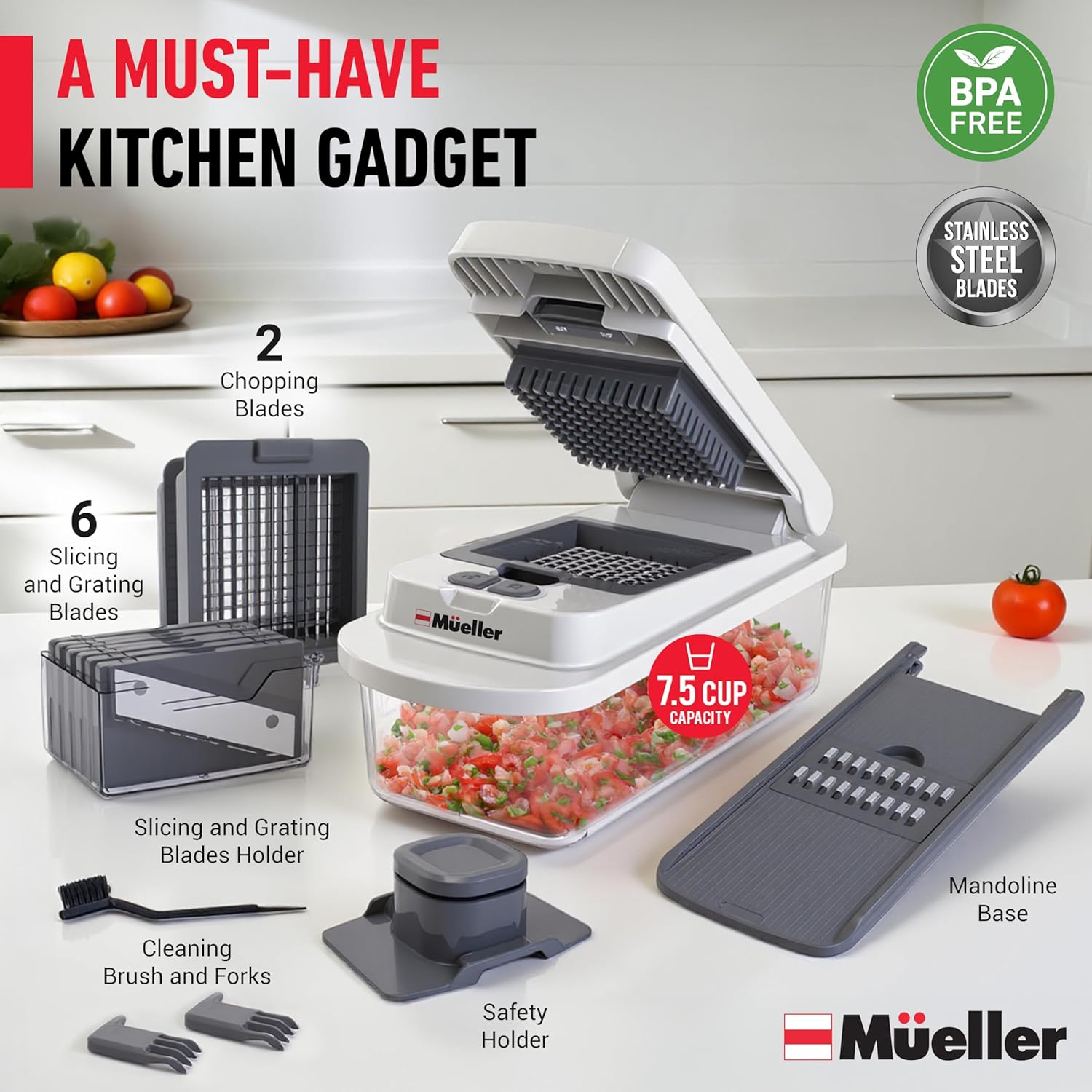Mueller The Real Original Pro Chopper since 2013 Vegetable Chopper Mandoline Slicer, 8 Blade Food Veggie Chopper Onion Vegetable Cutter with Container, Kitchen Gadgets & Essentials, (10 in 1) image 7