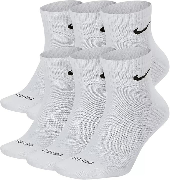 Nike Everyday Plus Dri-FIT Cushioned Ankle Athletic Training Casual Socks - 6 Pack