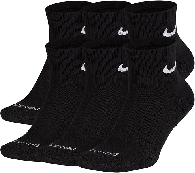 Nike Everyday Plus Dri-FIT Cushioned Ankle Athletic Training Casual Socks - 6 Pack