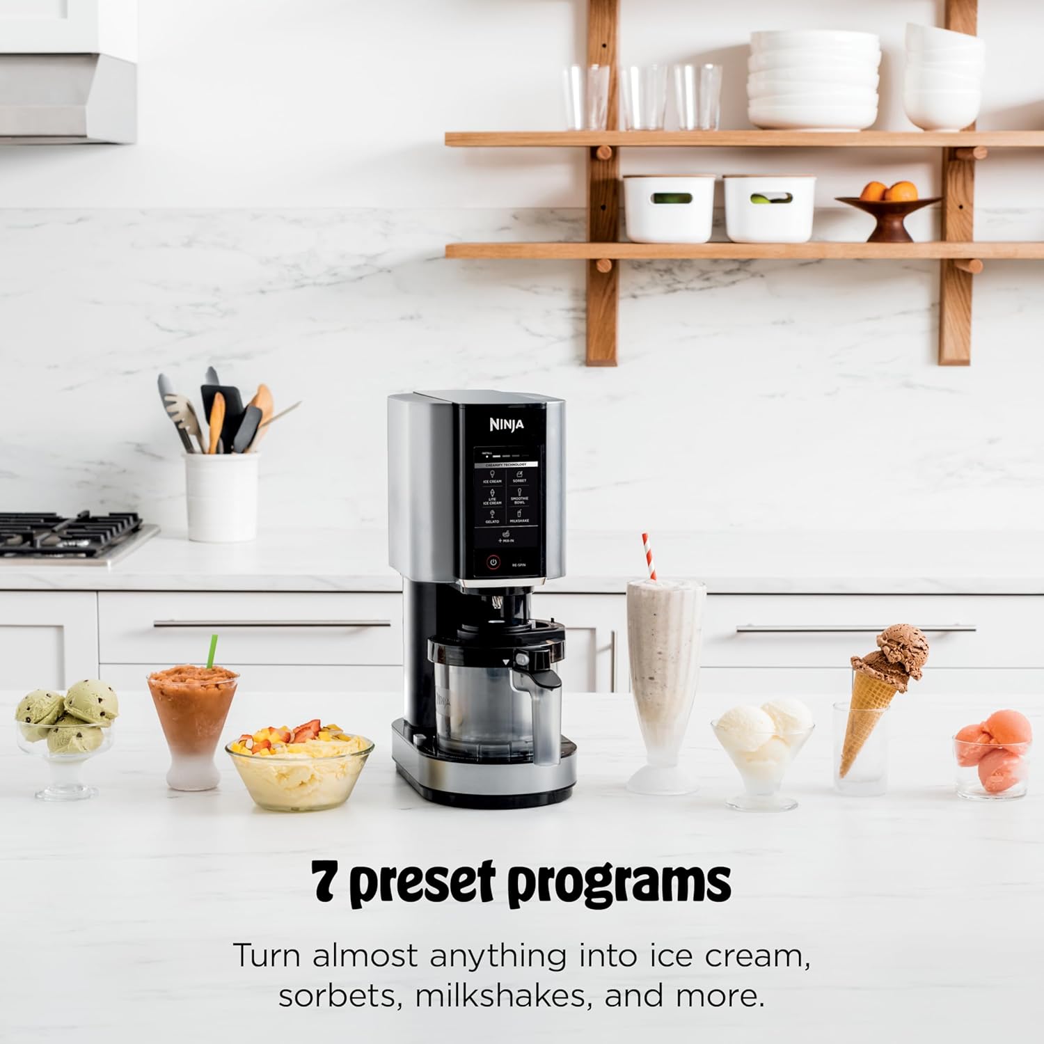 Ninja NC301 CREAMi Ice Cream Maker, for Gelato, Mix-ins, Milkshakes, Sorbet, Smoothie Bowls & More, 7 One-Touch Programs, with (2) Pint Containers & Lids, Compact Size, Perfect for Kids, Silver image 2
