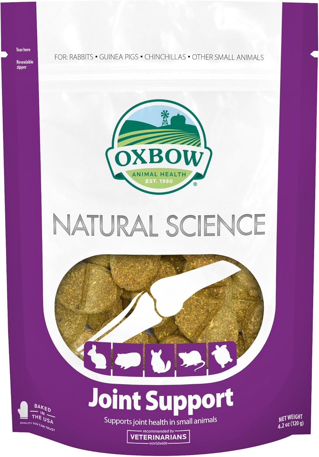 Oxbow Natural Science Joint Support, Anti Inflammatory Supplement for Rabbit & Guinea Pig, Oxbow Timothy Hay, Made with Glucosamine, Turmeric, & Yucca, Made in USA, 4.2 oz Bag