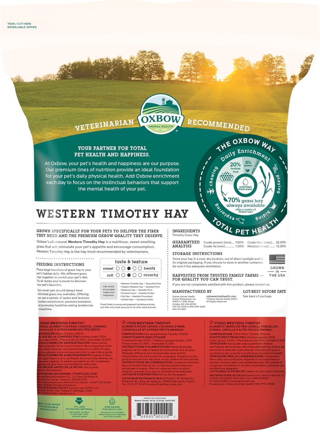 Oxbow Western Timothy Hay, Guinea Pig Hay, Small Pet Bunny Supplies, All Natural Grass for Guinea Pig, Bunny, Chinchilla & Hamster, Oxbow Rabbit Supplies for Bunnies, 90 oz. bag image 2