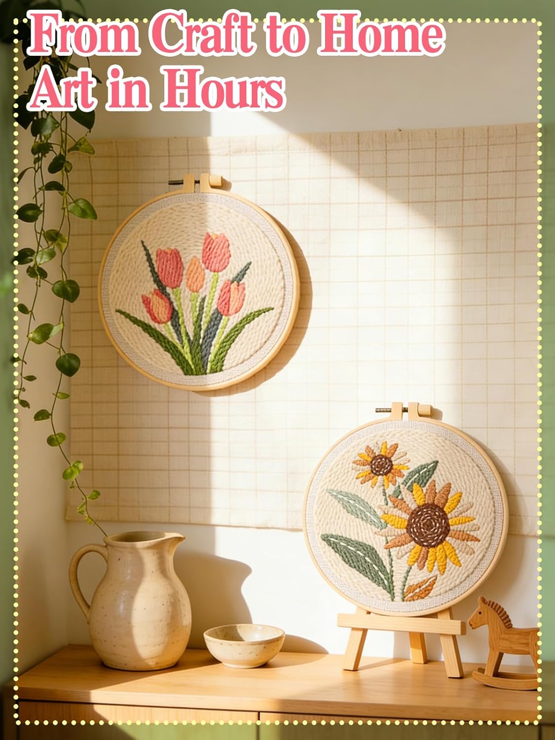 Punch Needle Kit Adults Beginner- Step-by-Step Guide & Video, Including Punch Needle Fabric with Pattern/Hoop/Needle/Yarns, Spring Embroidery Craft Kits, Easy Hobby Gifts for Women, Tulip image 6