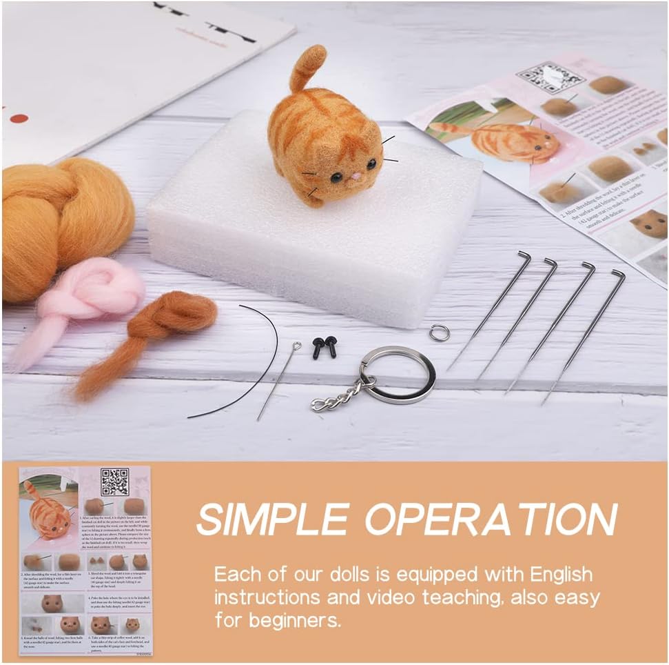 QMNNMA Needle Felting Kit, Animals Needle Felting Set, DIY Wool Felt Materials Set with Felting Tool and Instruction for Needle Felting Craft Project and DIY Handmade image 3