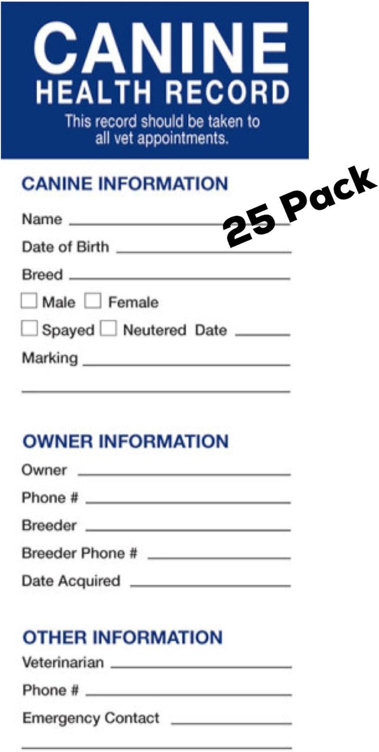 Revival Animal Health, Dog Health Record Booklets, Track Vaccinations, Exams, Deworming & Treatments – Veterinary Record Keeper, Customizable & Compact Format for Pet Owners, Shelters & Vets, 25 Pack