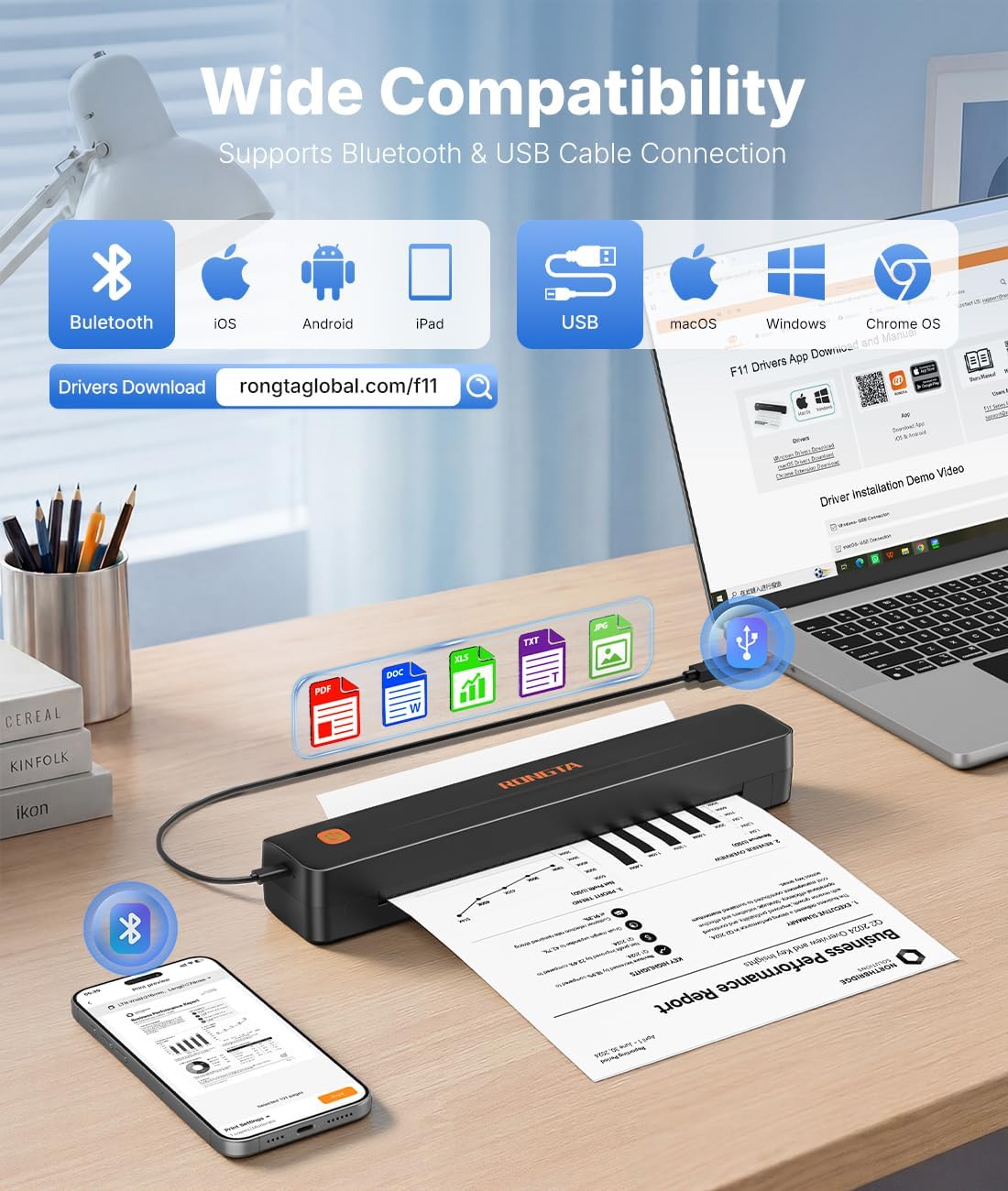 Rongta Thermal Portable Printers Wireless for Travel, Bluetooth Mobile Printer, Inkless Printer for School/Office/Home Use, Compatible with Android,iOS & Laptop (Black) image 3