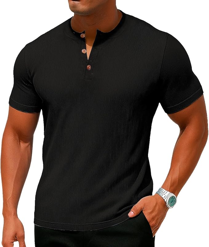 Sailwind Mens Muscle Henley Shirts Lightweight Workout T-Shirt Gym Tee Athletic Short Sleeve with Button image 2
