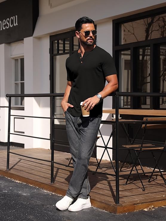 Sailwind Mens Muscle Henley Shirts Lightweight Workout T-Shirt Gym Tee Athletic Short Sleeve with Button image 3