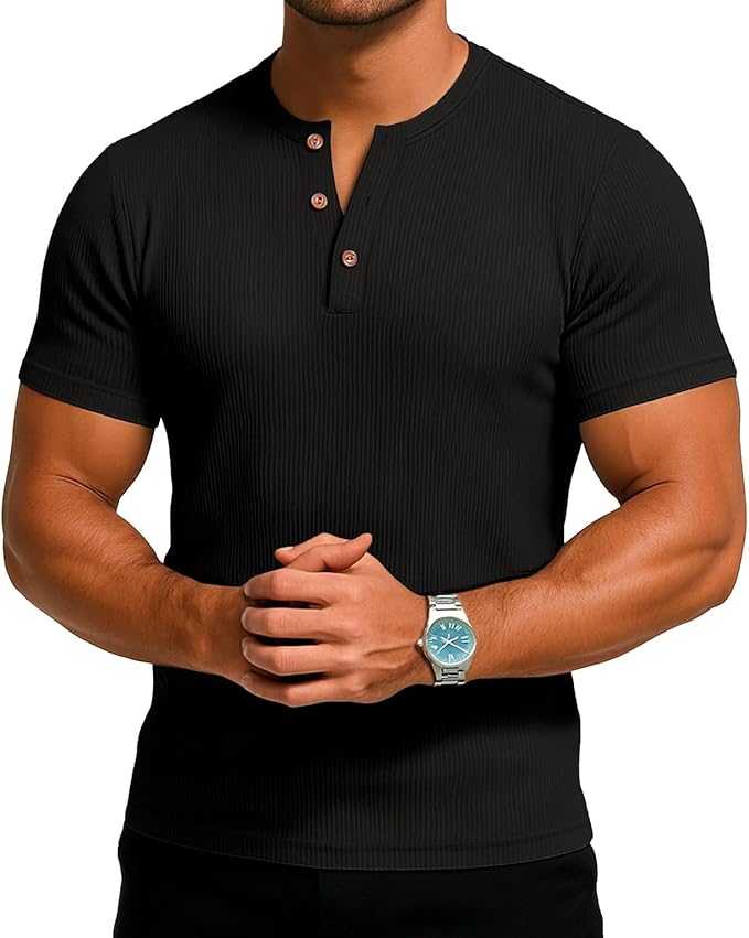 Sailwind Mens Muscle Henley Shirts Lightweight Workout T-Shirt Gym Tee Athletic Short Sleeve with Button image 4