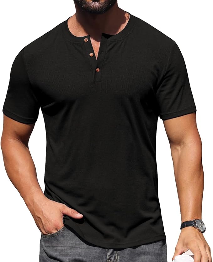 Sailwind Mens Muscle Henley Shirts Lightweight Workout T-Shirt Gym Tee Athletic Short Sleeve with Button image 5