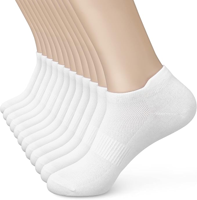 Sallking Women's Ankle Cotton Socks - Low Cut Athletic Running Soft Thin No Show White Socks With Tab 6 Pairs