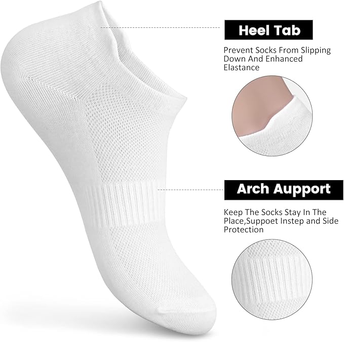 Sallking Women's Ankle Cotton Socks - Low Cut Athletic Running Soft Thin No Show White Socks With Tab 6 Pairs image 3