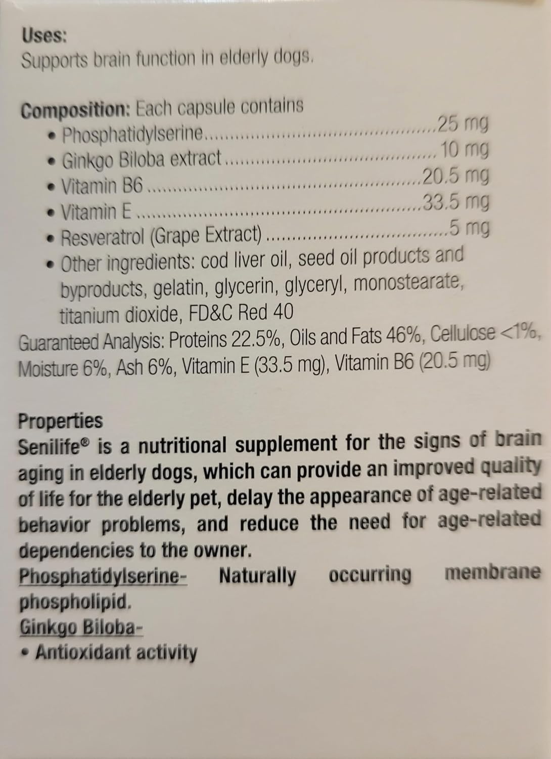 SEGMINISMART CEVA Animal Health D59010B Senilife Nutritional Supplement for Elderly Dogs- 30 capsules/ box image 3