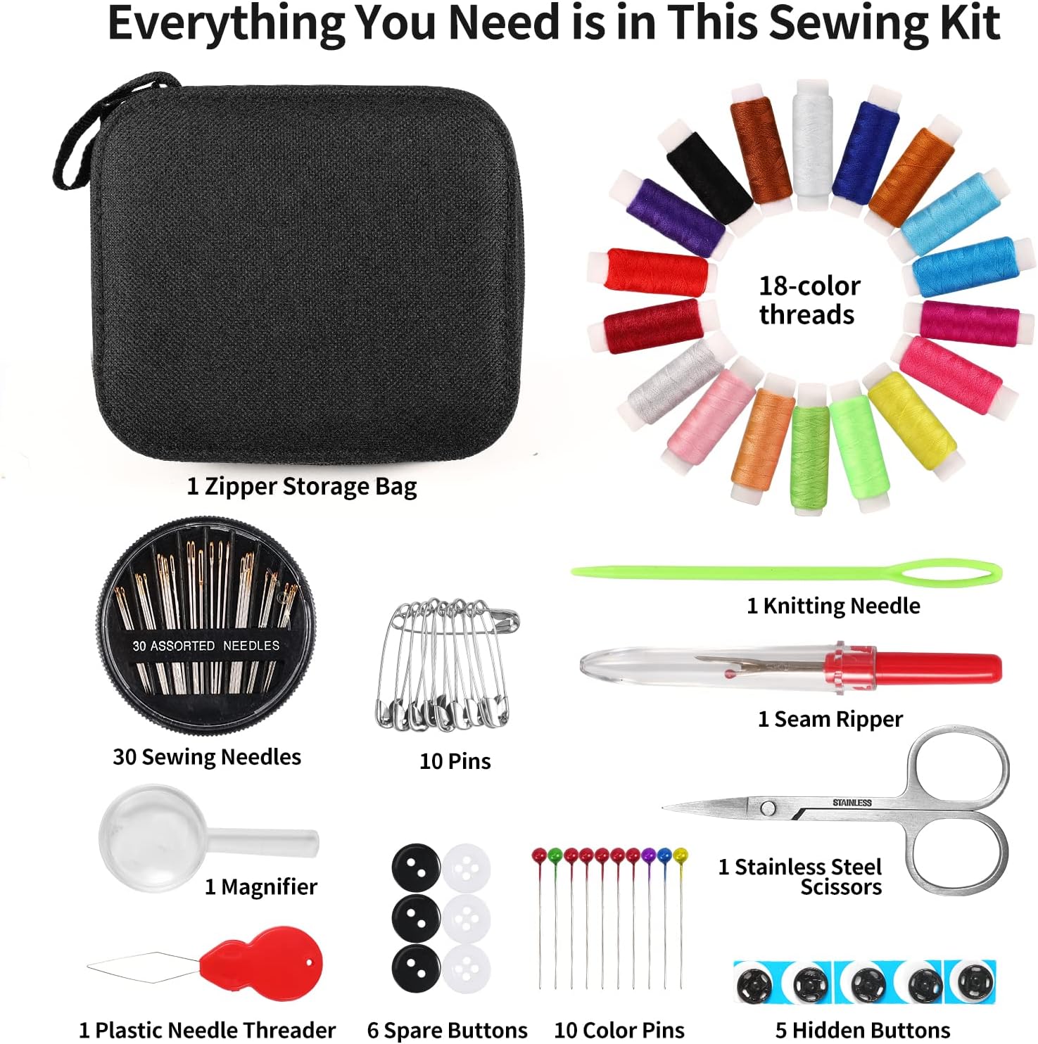 Sewing Kit Basic,Marcoon Needle and Thread Kit with Sewing Supplies and Accessories for Adults,Beginner,Home,Travel,Emergency Including Scissors,Measure Tape,Needle Threader and More image 2