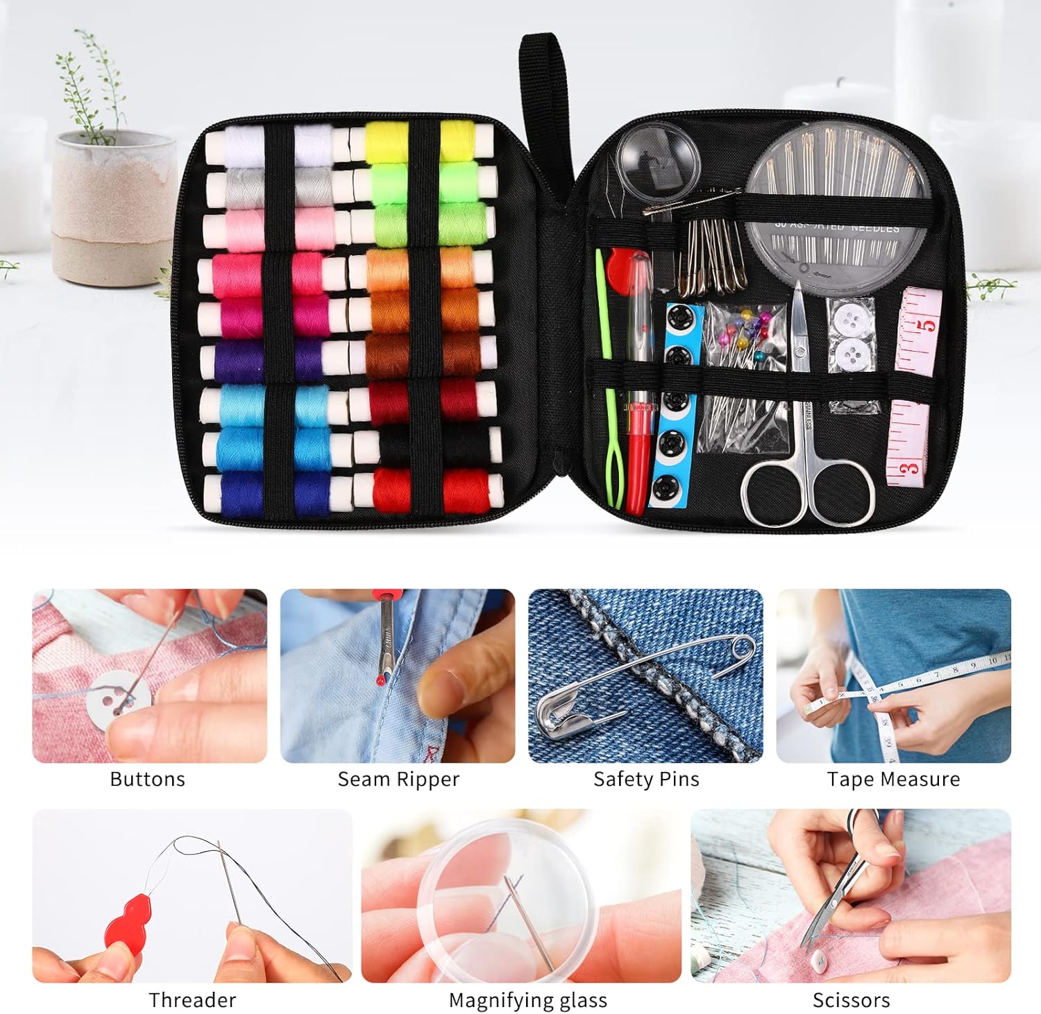 Sewing Kit Basic,Marcoon Needle and Thread Kit with Sewing Supplies and Accessories for Adults,Beginner,Home,Travel,Emergency Including Scissors,Measure Tape,Needle Threader and More image 3