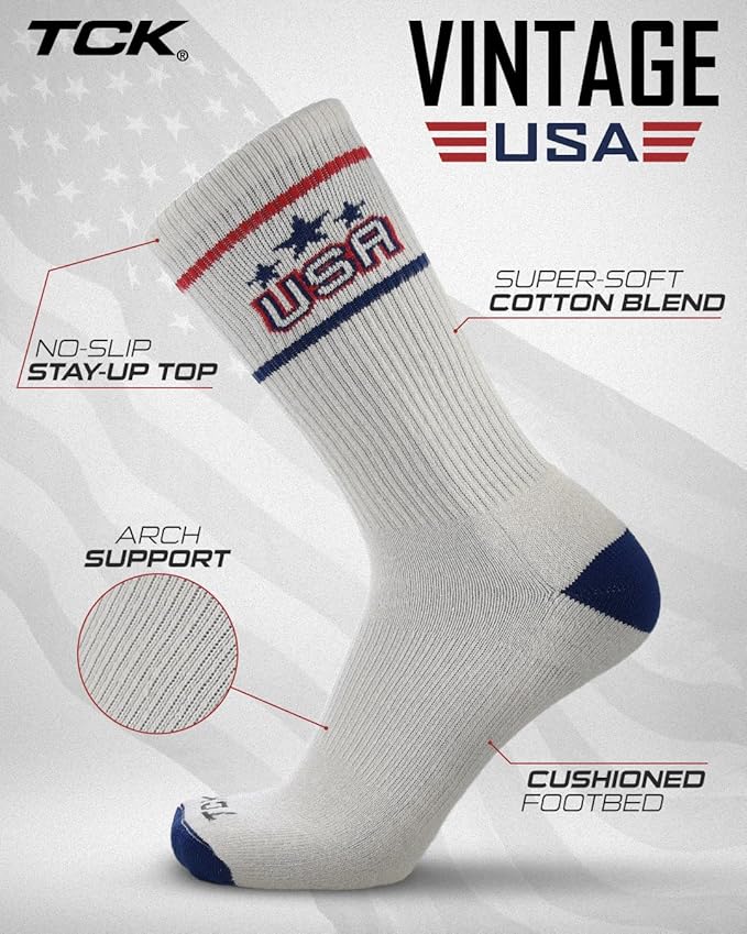 TCK Patriotic USA Crew Socks for Men & Women | American Flag Socks with Vintage Soft Cotton, Casual Comfort Style image 4