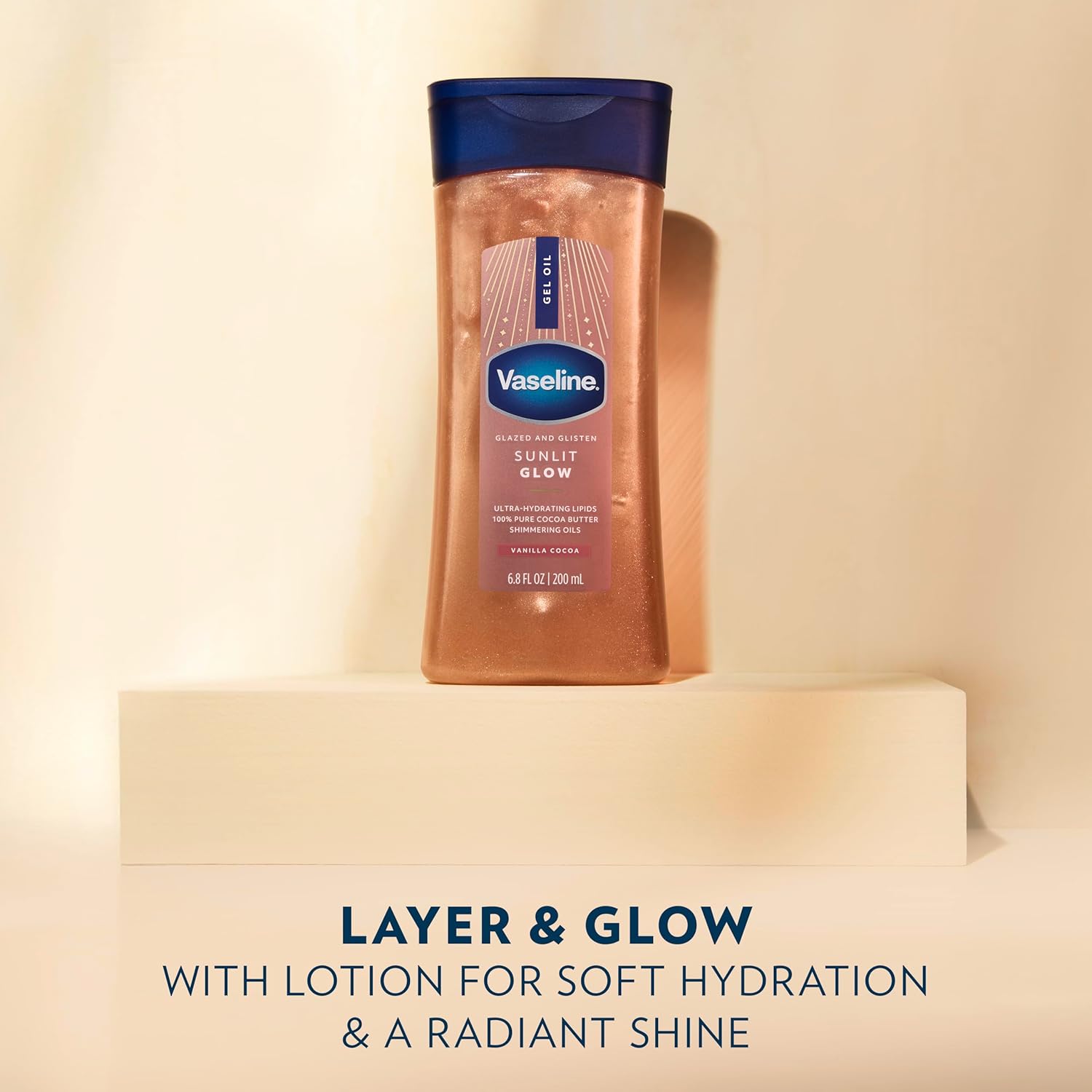 Vaseline Glazed and Glisten Golden Hour Body Gel Oil Glow Vanilla Cocoa Shimmering with Ultra-Hydrating Lipids and 100% Pure Cocoa Butter, 6.8 Oz image 4