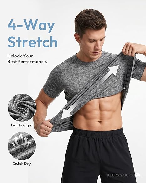 Workout Shirts for Men Short Sleeve Quick Dry Athletic Gym Active T Shirt Moisture Wicking image 2