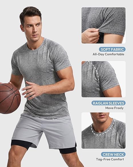 Workout Shirts for Men Short Sleeve Quick Dry Athletic Gym Active T Shirt Moisture Wicking image 4